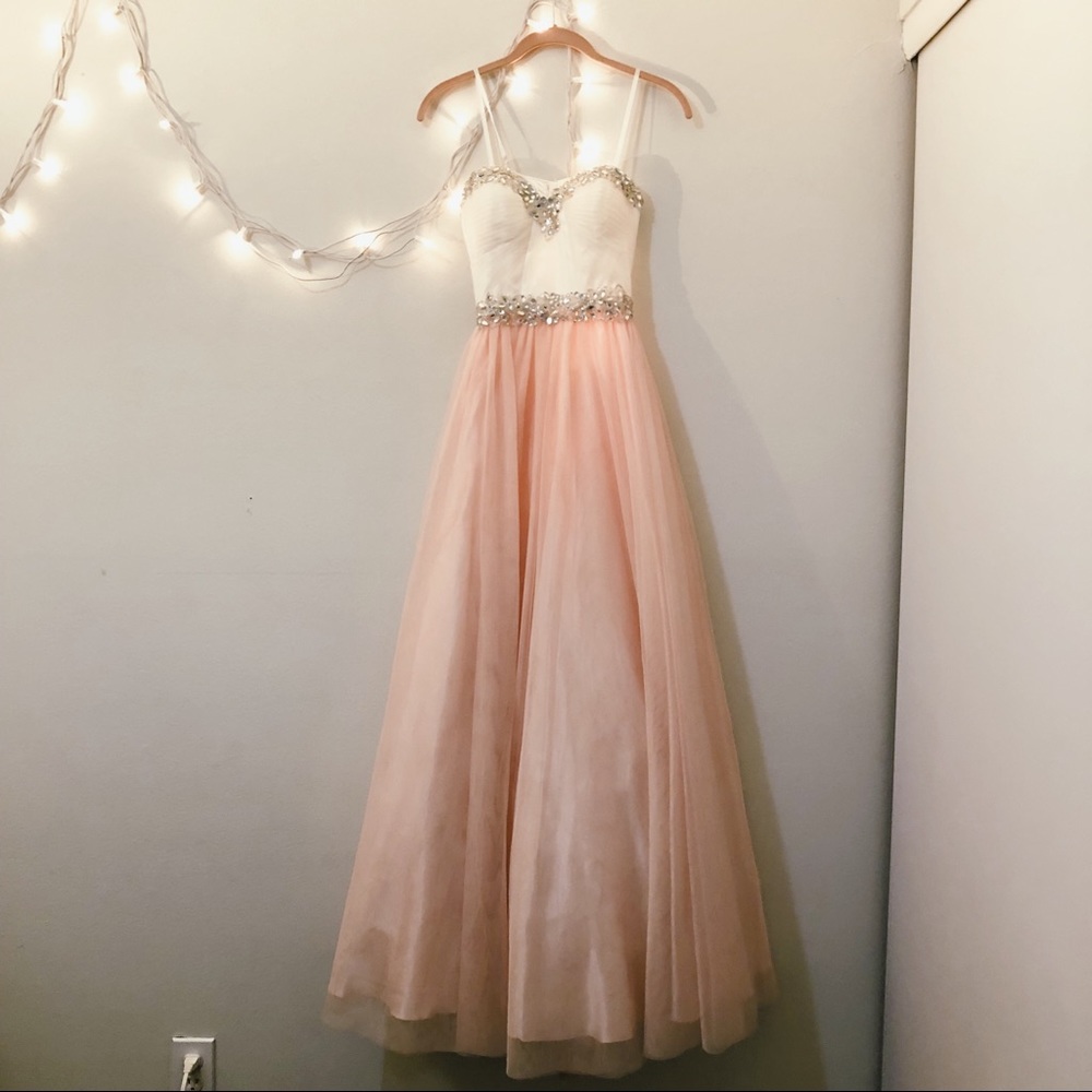 Strapless Pink and White Long Gown